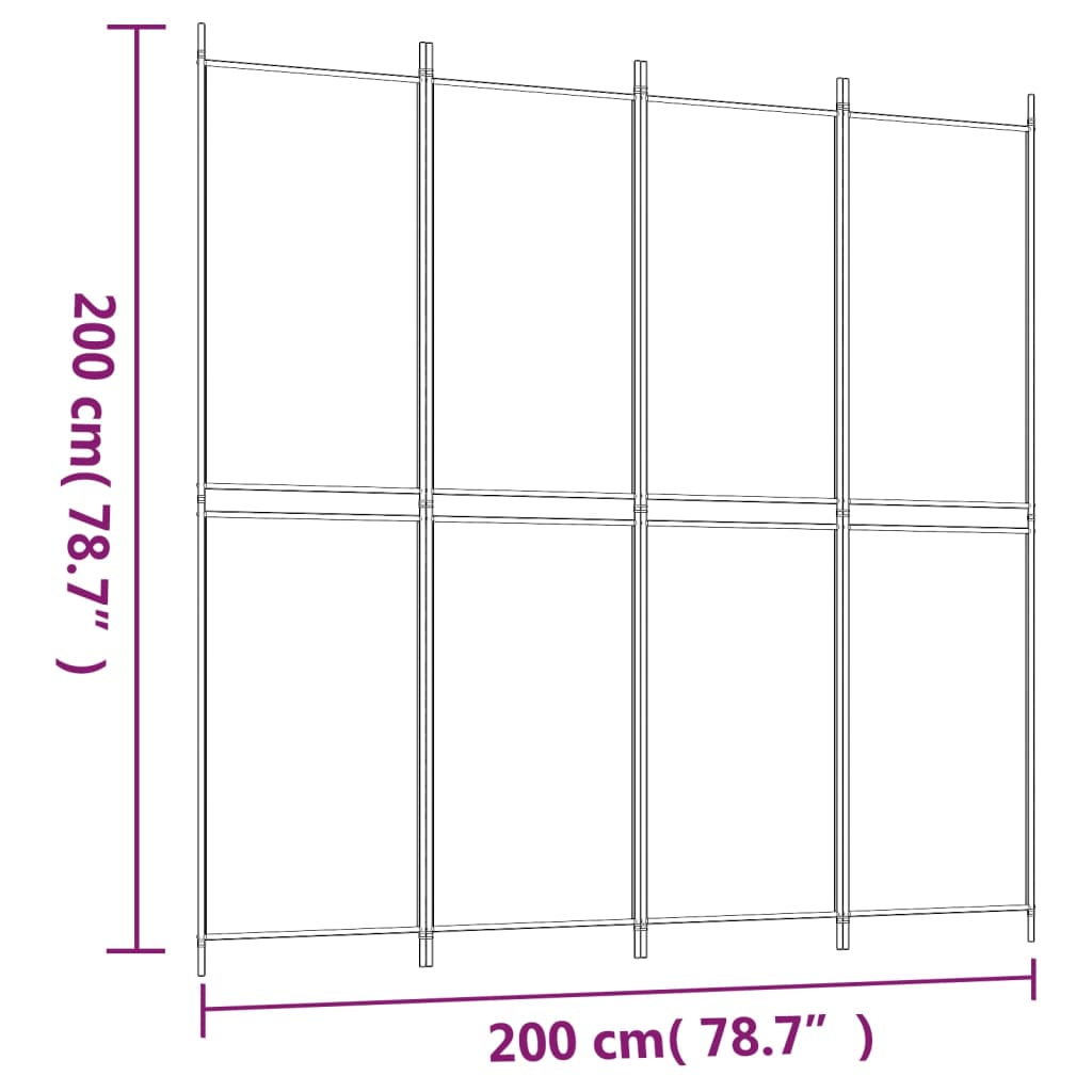 vidaXL Romdeler 4 paneler hvit 200x200 cm stoff