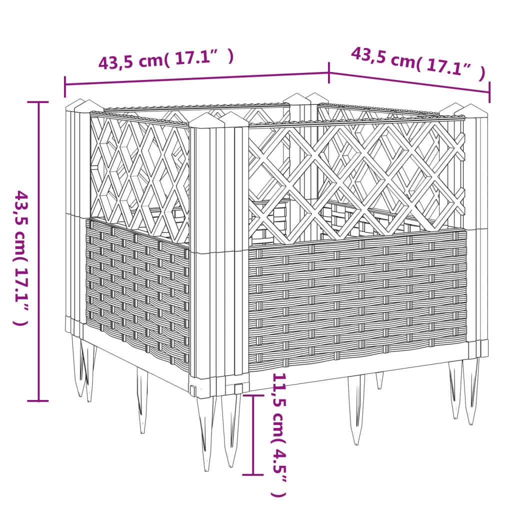 vidaXL Plantekasse med plugger brun 43,5x43,5x43,5 cm PP