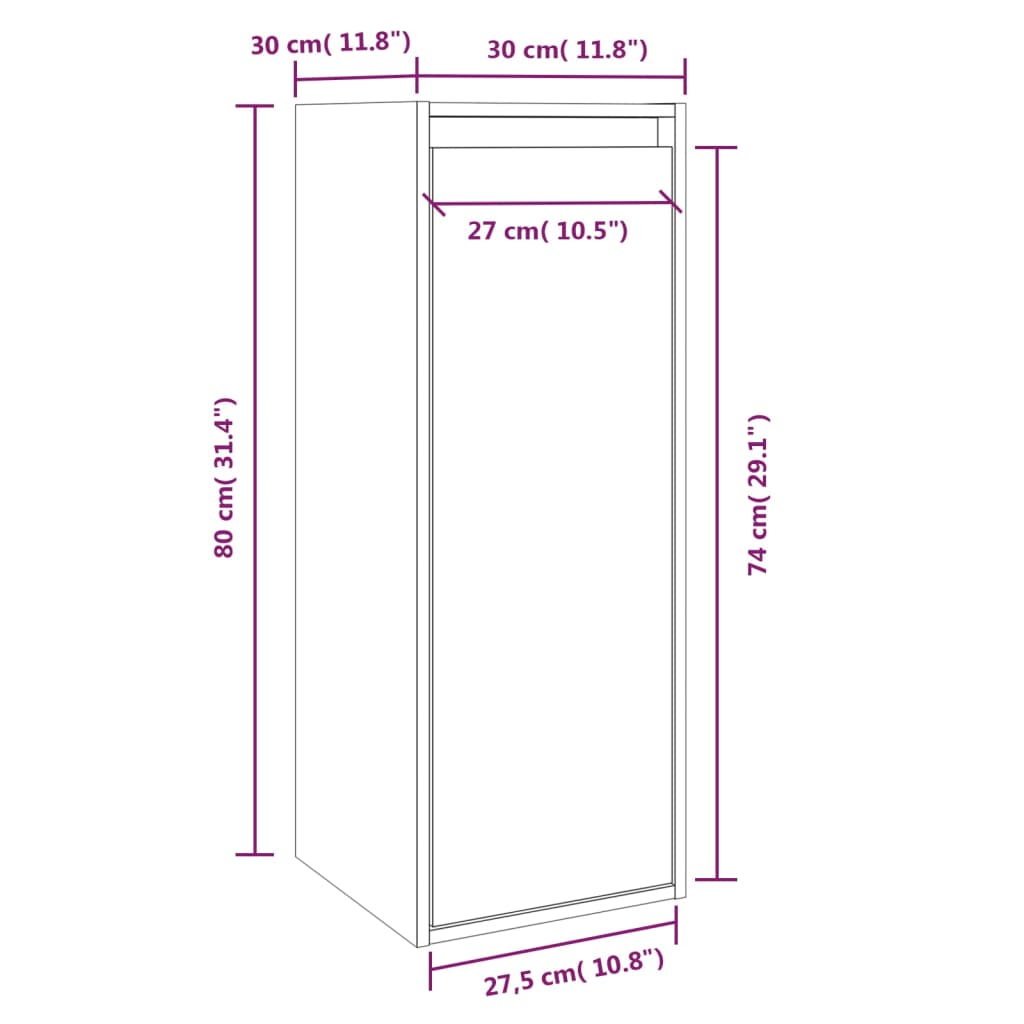 vidaXL Veggskap grå 30x30x80 cm heltre furu