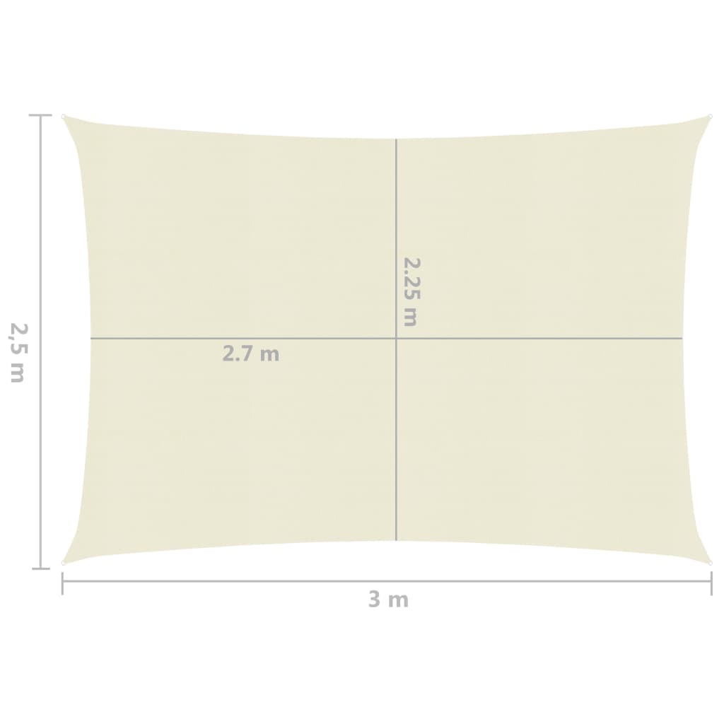 vidaXL Solseil 160 g/m² kremhvit 2,5x3 m HDPE