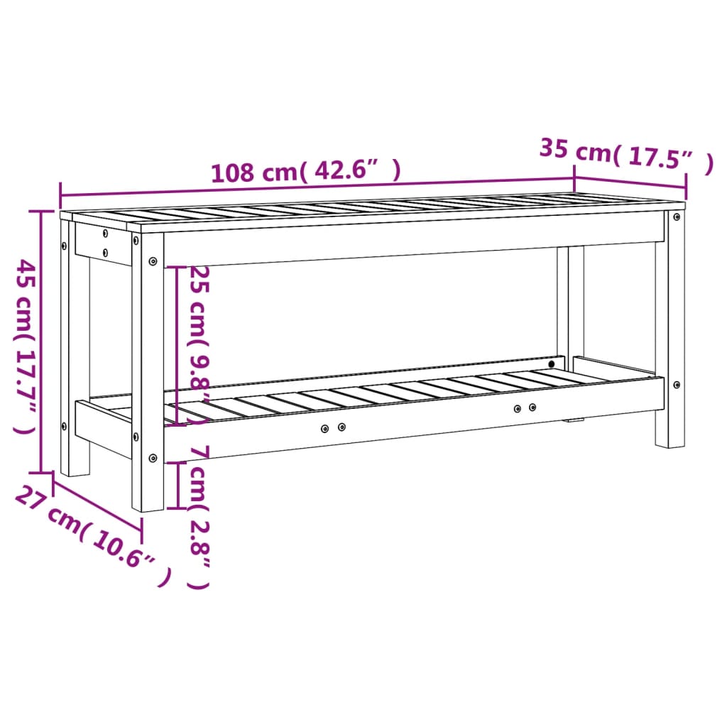 vidaXL Hagebenk hvit 108x35x45 cm heltre furu