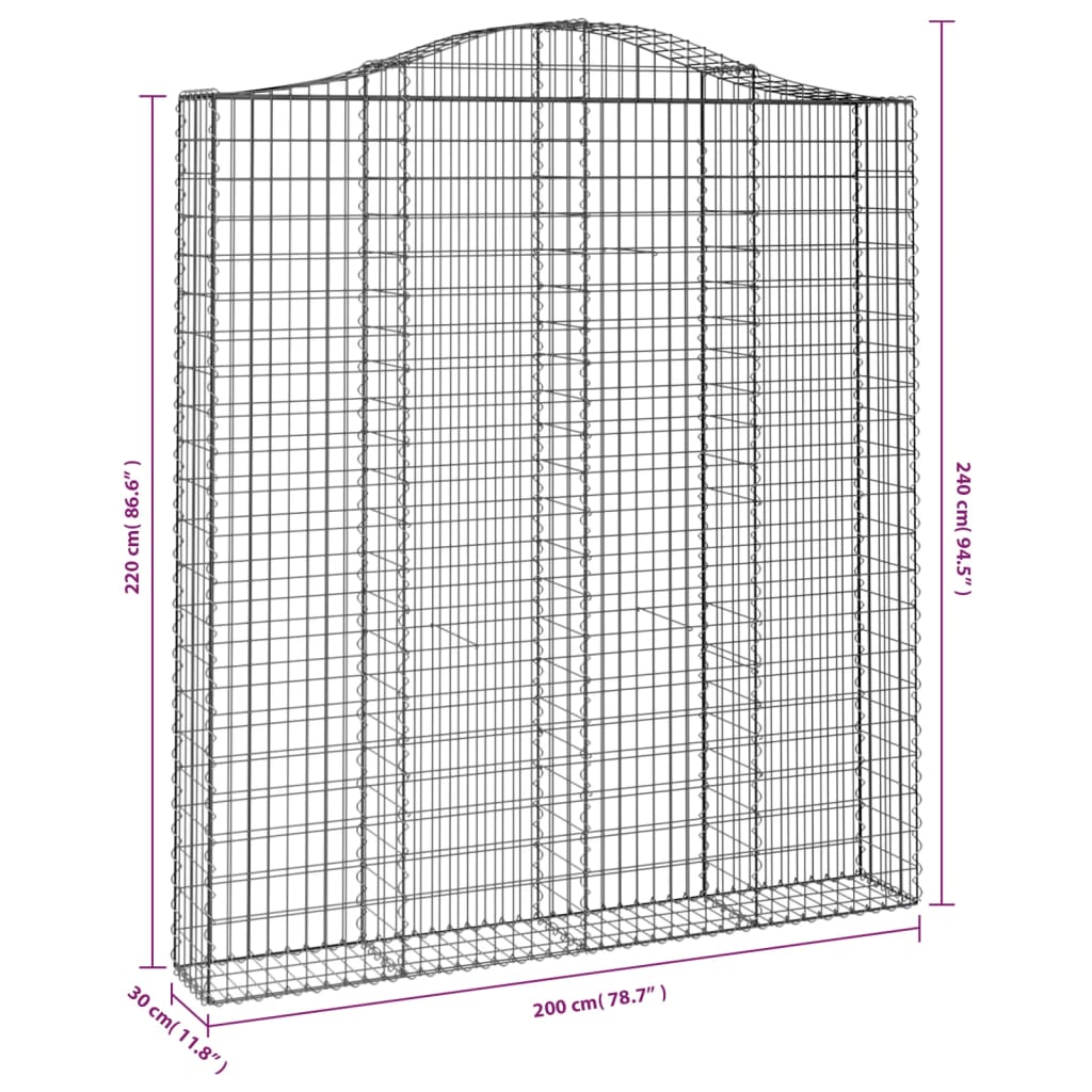 vidaXL Gabionkurver buede 2 stk 200x30x220/240 cm galvanisert jern