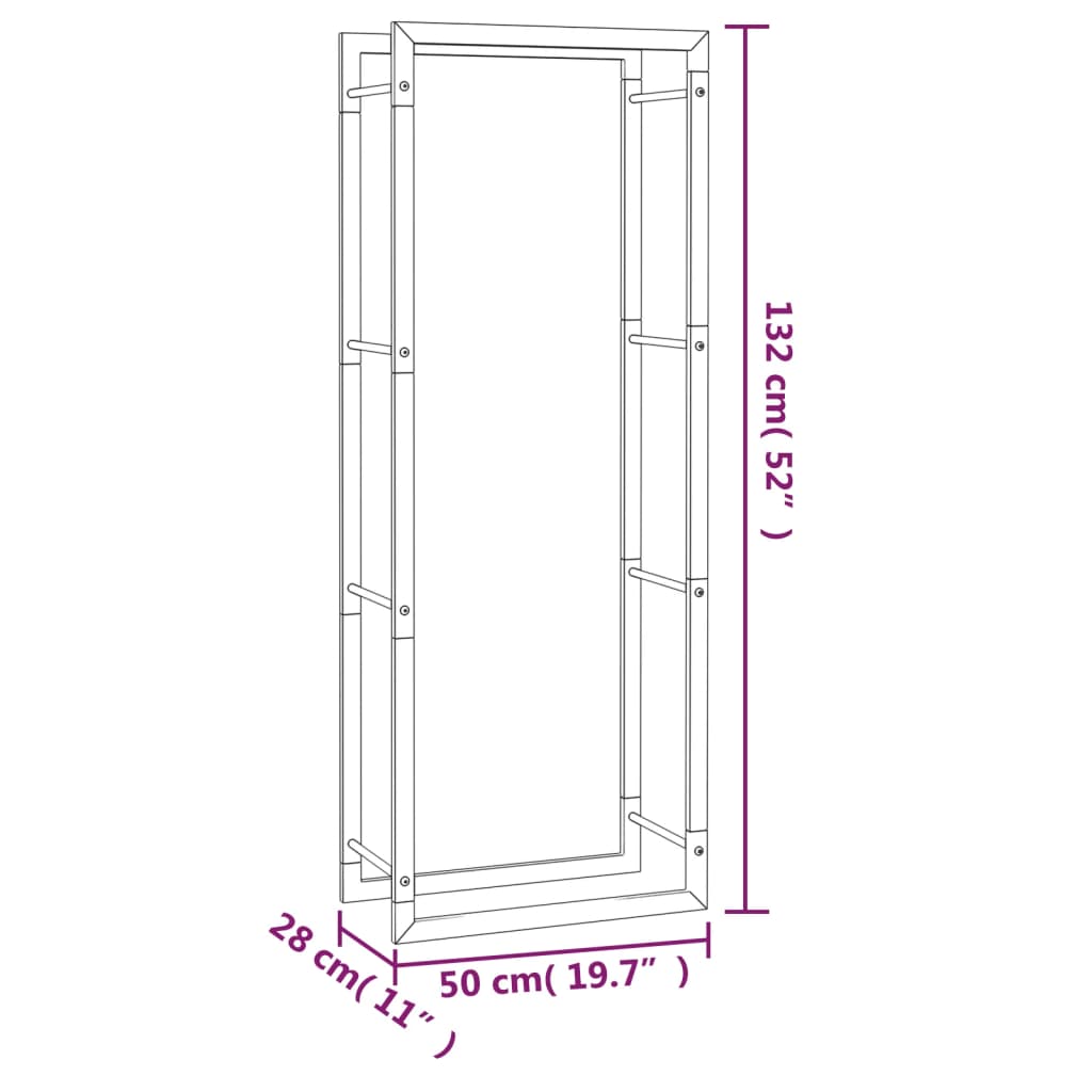 vidaXL Vedstativ matt svart 50x28x132 cm stål