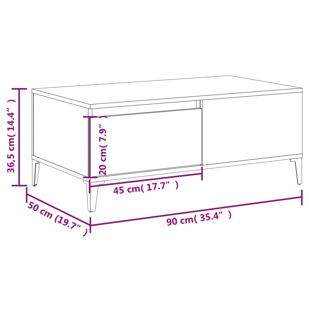 vidaXL Salongbord sonoma eik 90x50x36,5 cm konstruert tre