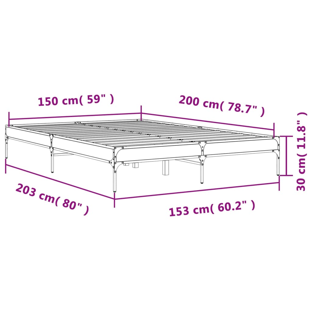 vidaXL Sengeramme røkt eik 150x200 cm konstruert tre og metall