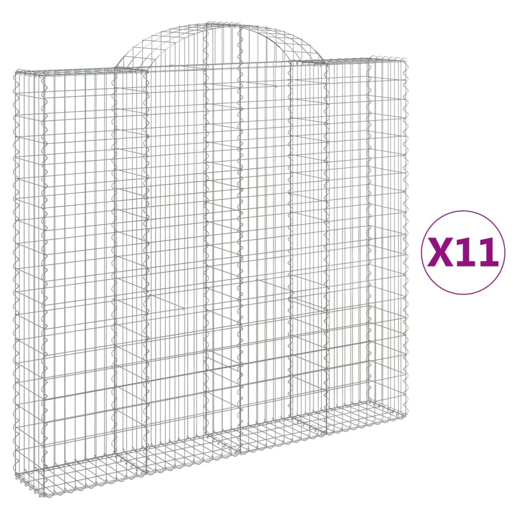 vidaXL Gabionkurver buede 11 stk 200x30x180/200 cm galvanisert jern