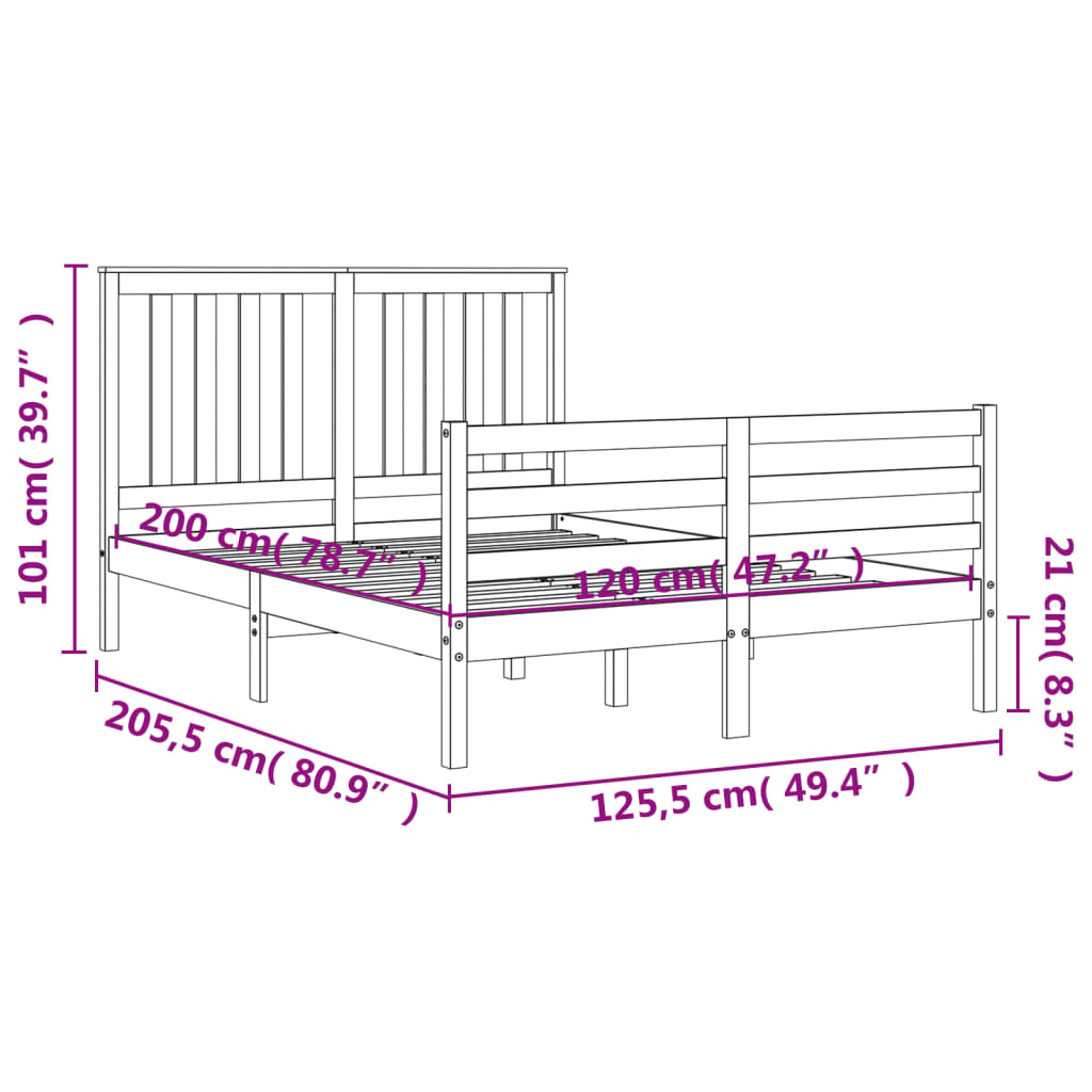 vidaXL Sengeramme med hodegavl 120x200 cm heltre