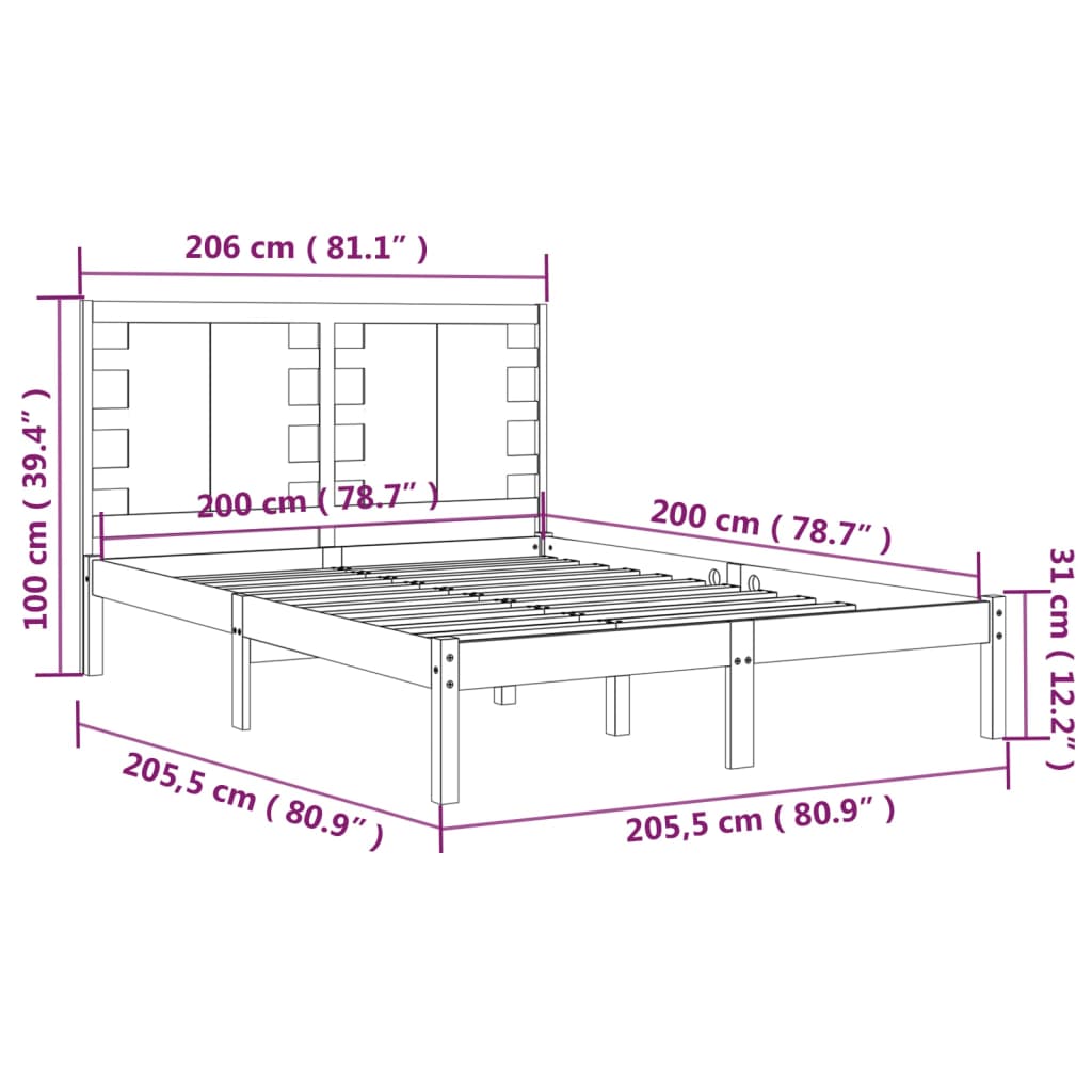 vidaXL Sengeramme svart heltre furu 200x200 cm