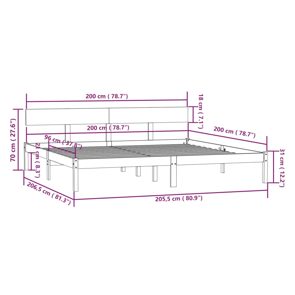 vidaXL Sengeramme heltre furu 200x200 cm