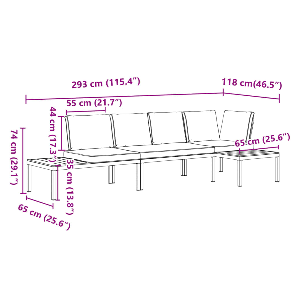 vidaXL Hagesofasett med puter 3 deler svart aluminium