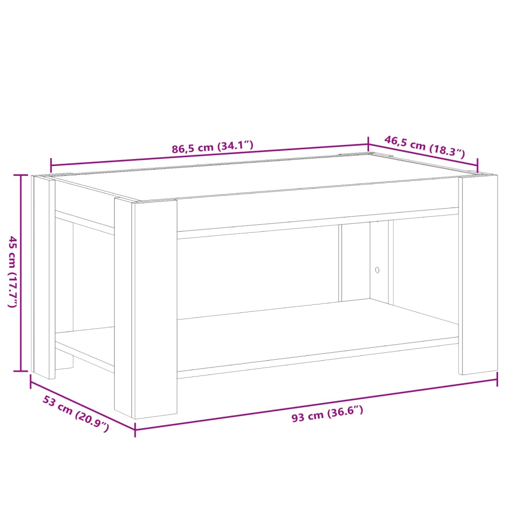 vidaXL Salongbord med LED svart 93x53x45 cm konstruert tre