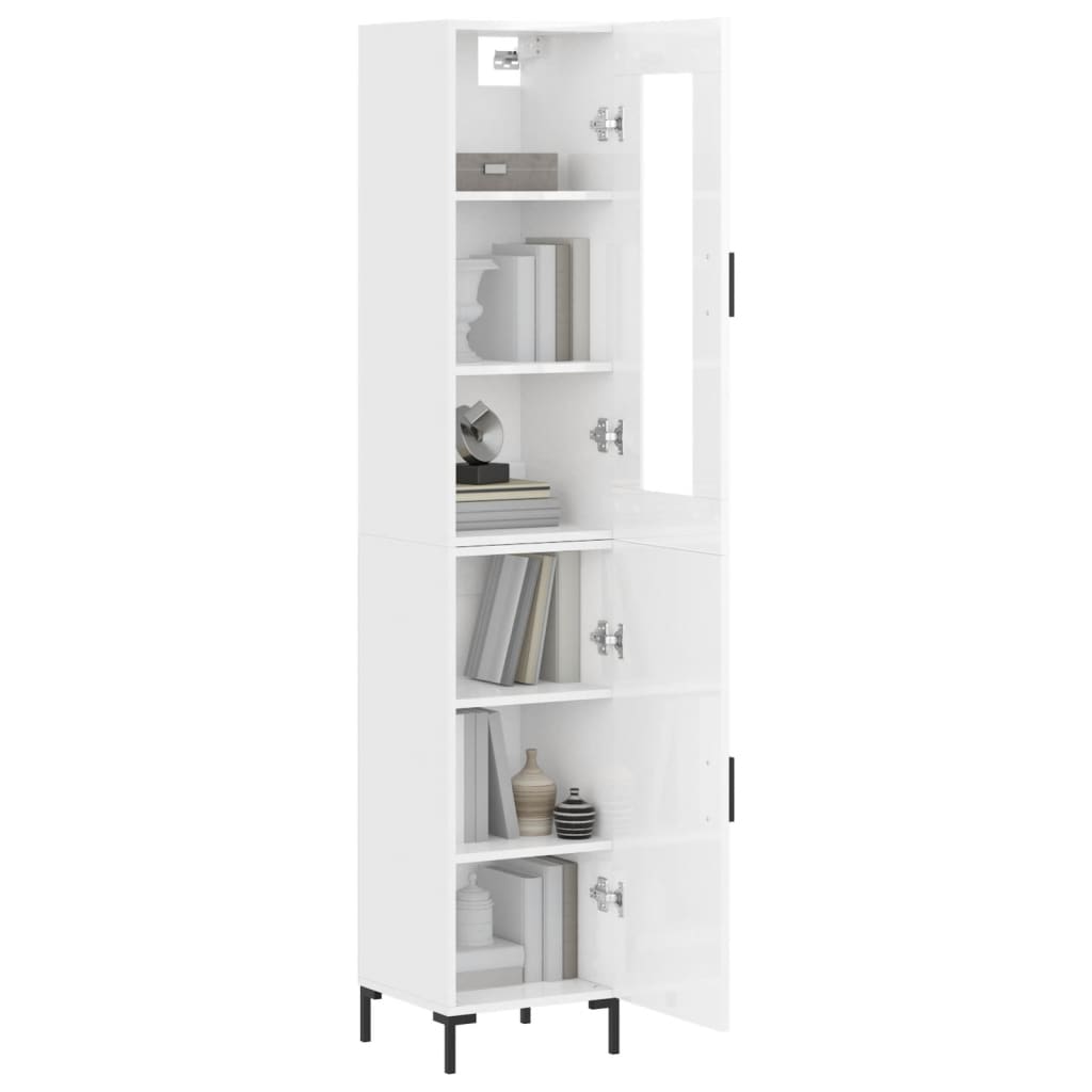 vidaXL Highboard høyglans hvit 34,5x34x180 cm konstruert tre