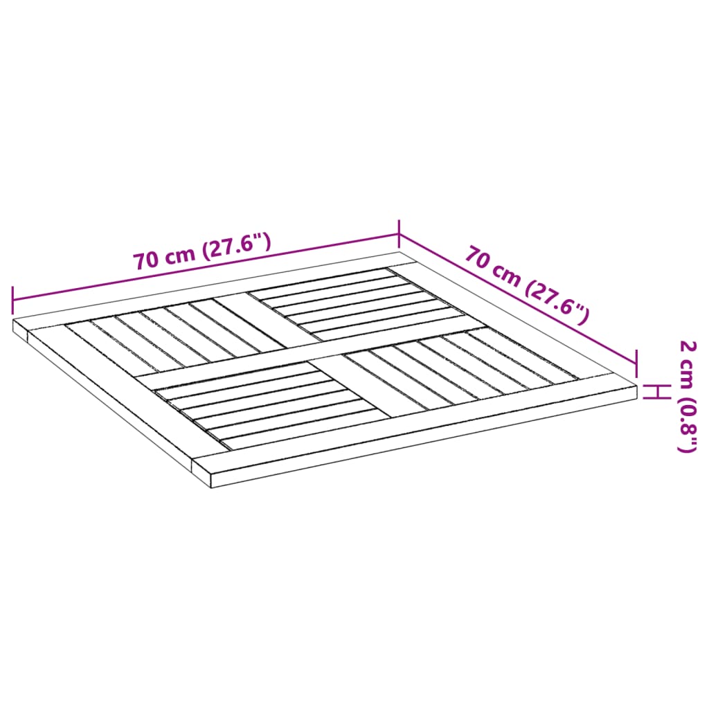 vidaXL Bordplate 70x70x2 cm firkantet heltre akasie