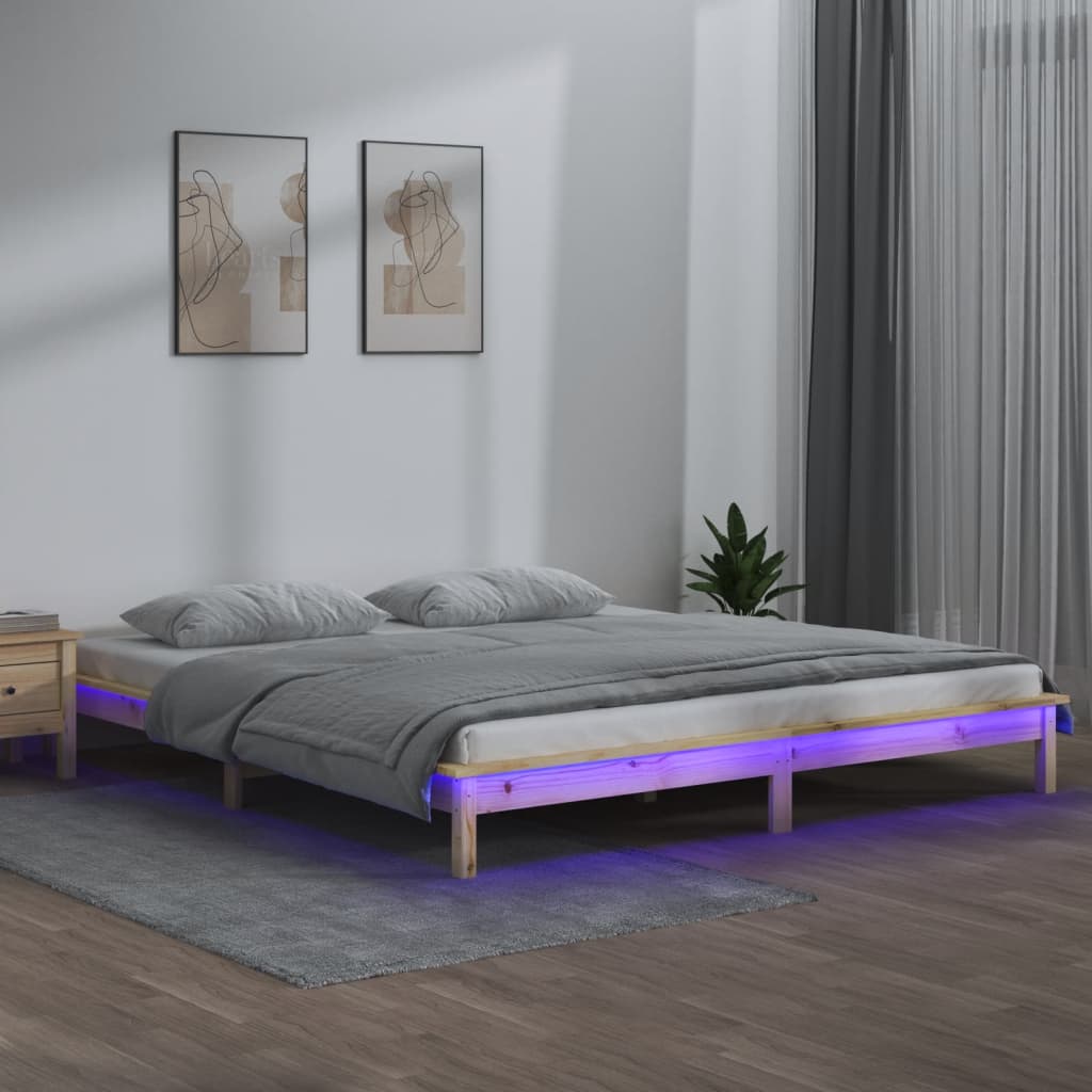 vidaXL Sengeramme med LED 140x190 cm heltre