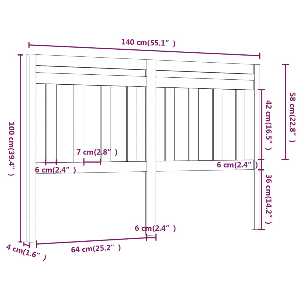 vidaXL Sengegavl 140x4x100 cm heltre furu