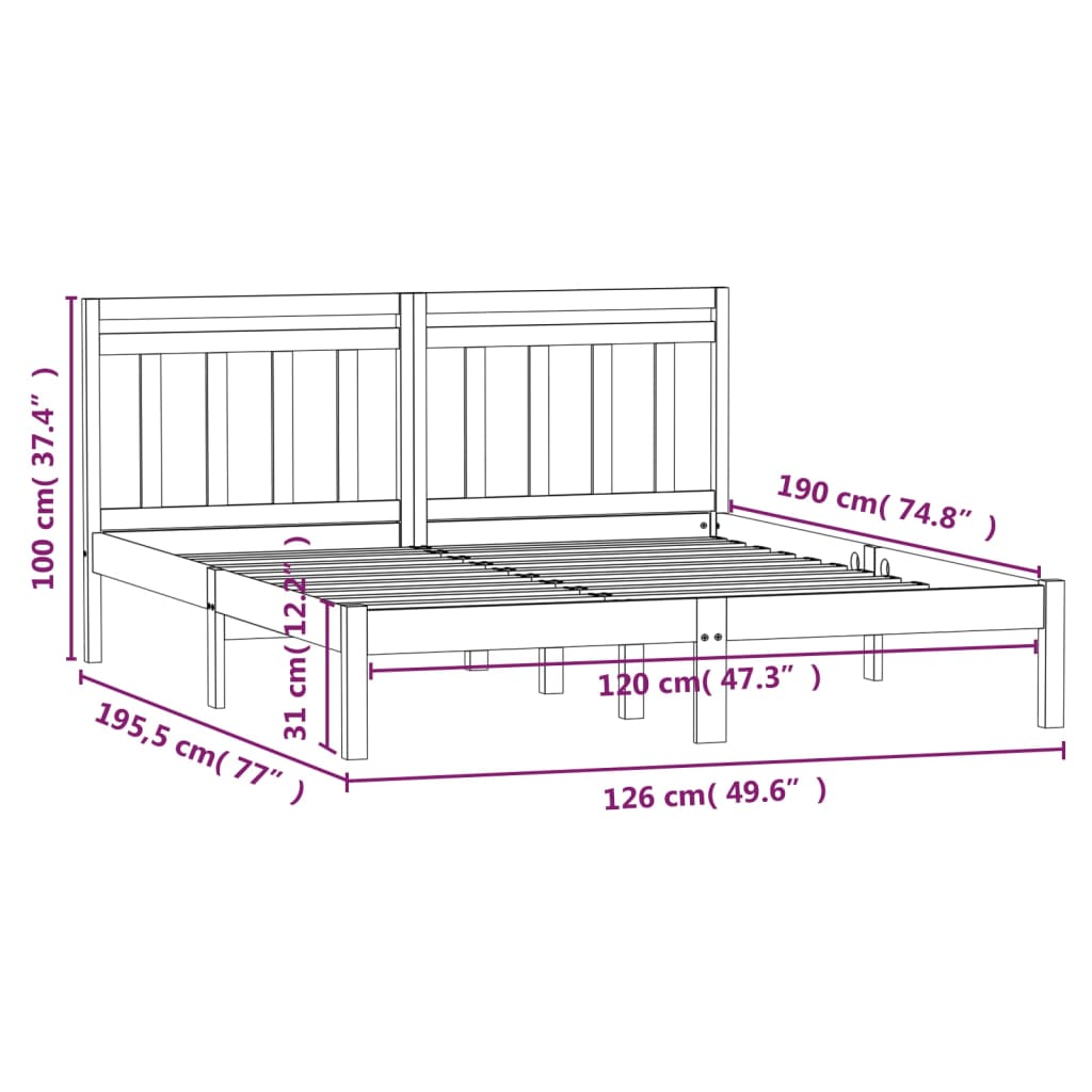 vidaXL Sengeramme heltre 120x190 cm 4FT Small Double