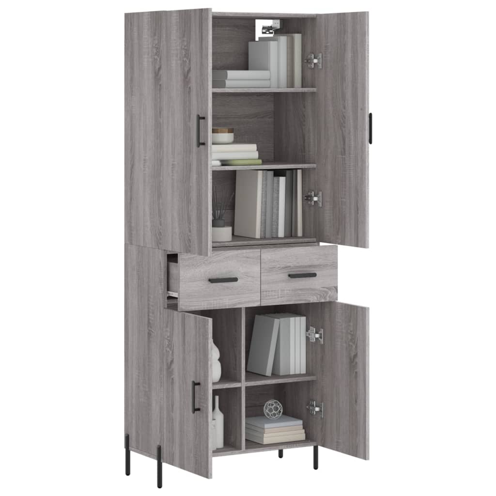 vidaXL Highboard grå sonoma 69,5x34x180 cm konstruert tre