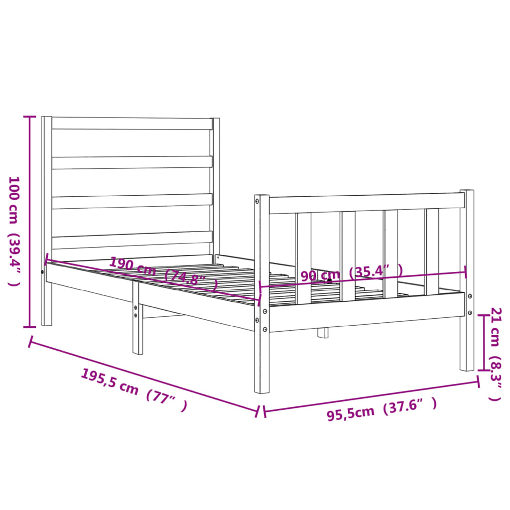 vidaXL Sengeramme med hodegavl 90x190 cm heltre