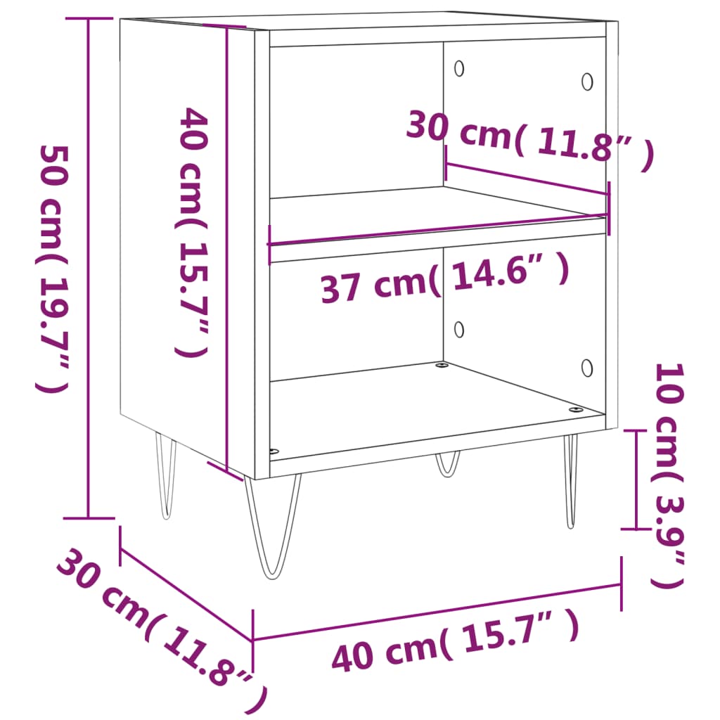 vidaXL Nattbord sonoma eik 40x30x50 cm konstruert tre