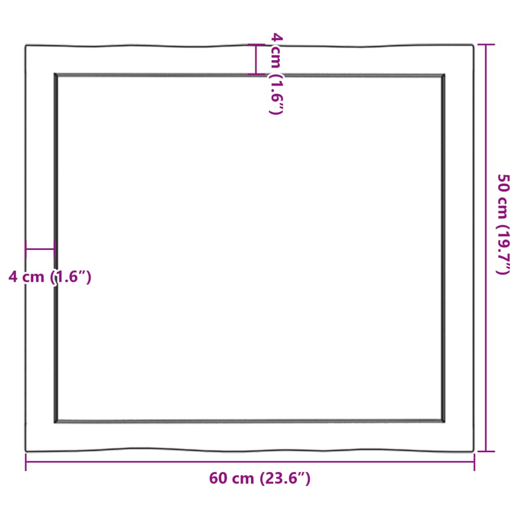 vidaXL Bordplate mørkebrun60x50x(2-4)cm behandlet heltre naturlig kant