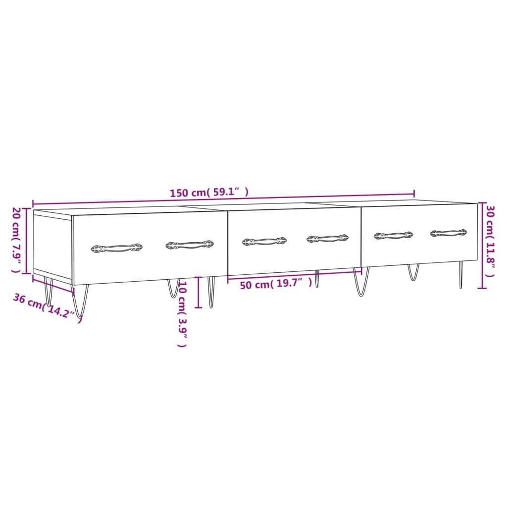 vidaXL TV-benk svart 150x36x30 cm konstruert tre