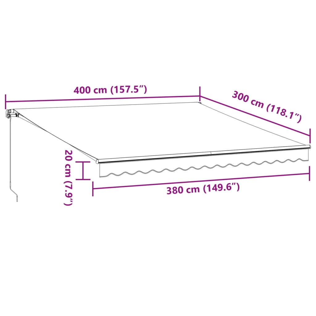 vidaXL Manuell uttrekkbar markise med LED antrasitt og hvit 400x300 cm