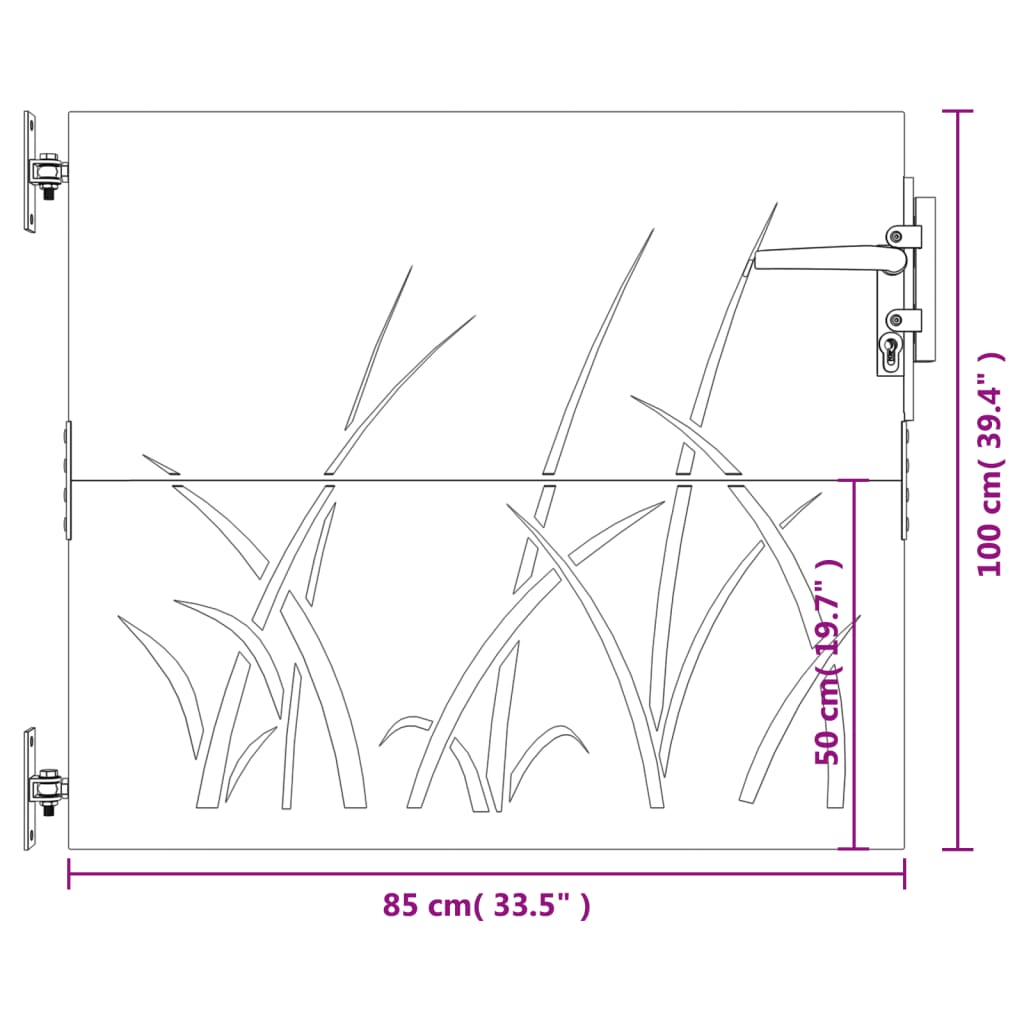 vidaXL Hageport 85x100 cm cortenstål gressdesign