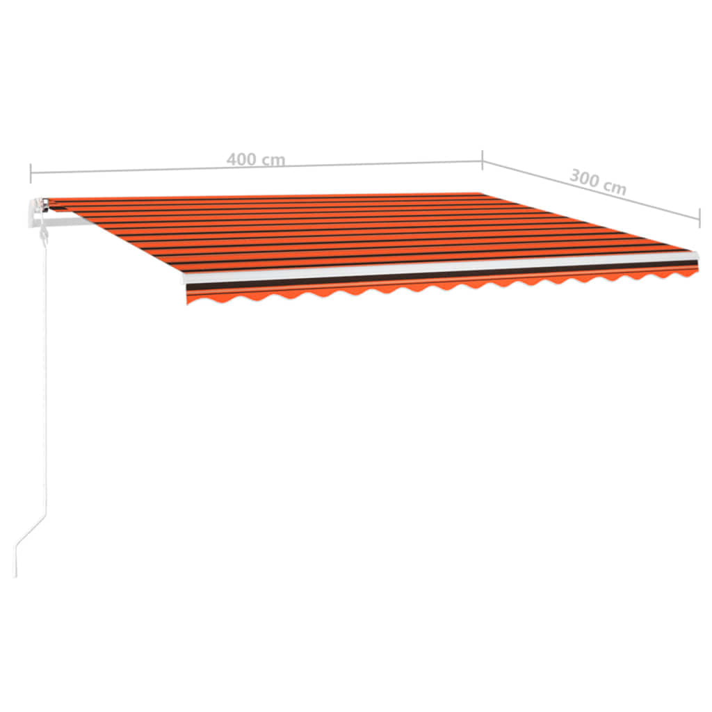 vidaXL Manuell uttrekkbar markise med LED 4x3 m oransje og brun