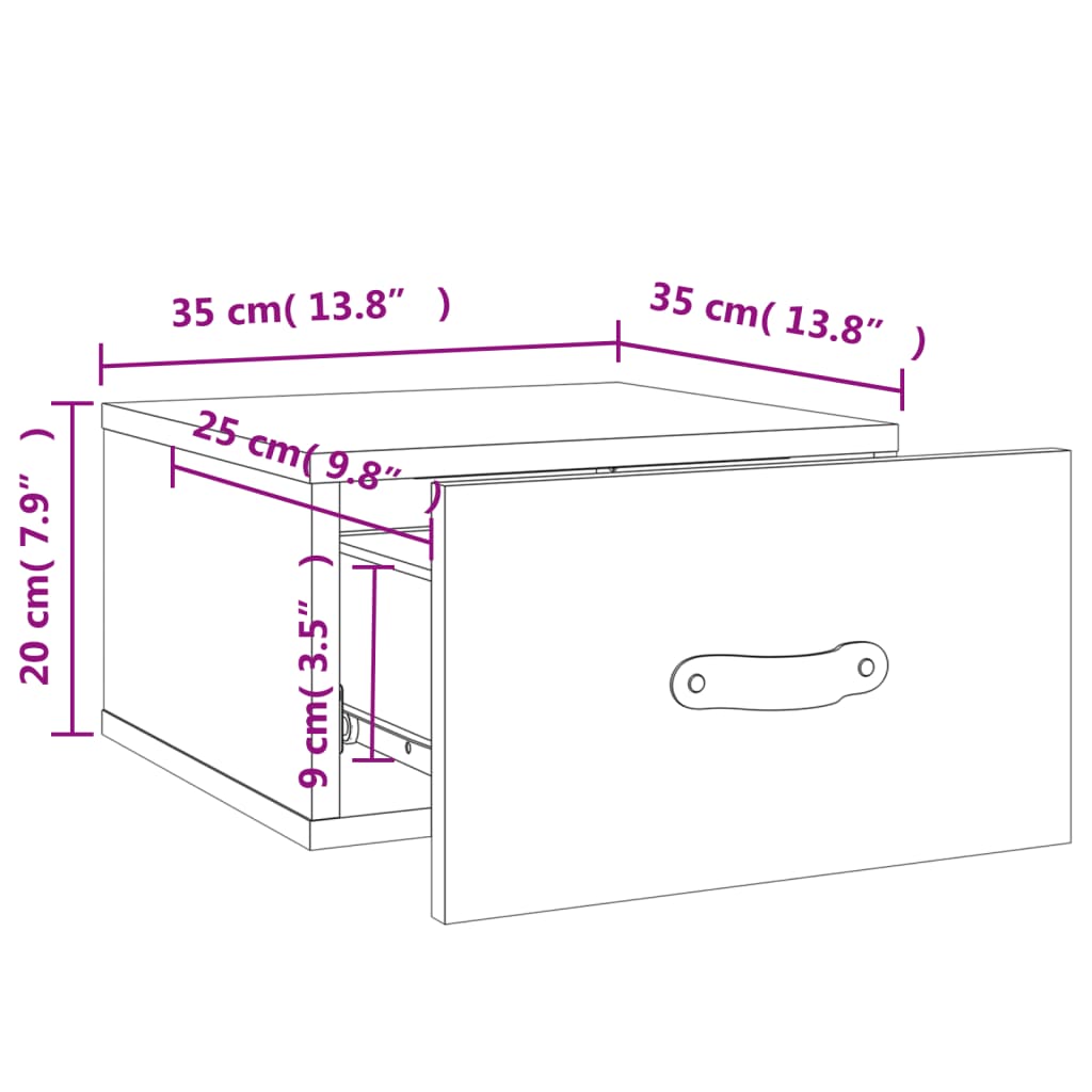 vidaXL Veggmontert nattbord 2 stk sonoma eik 35x35x20 cm