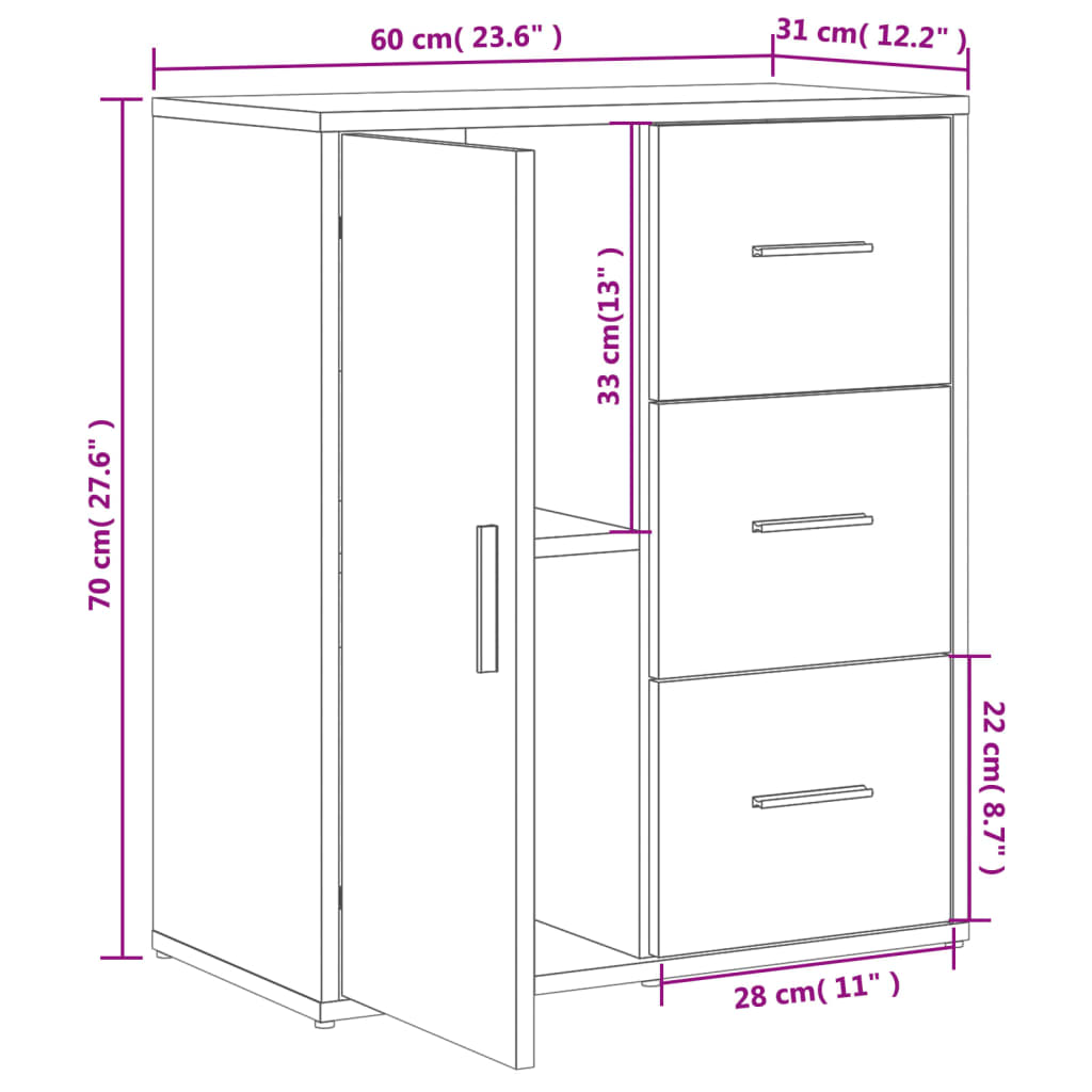 vidaXL Skjenk sonoma eik 60x31x70 cm konstruert tre