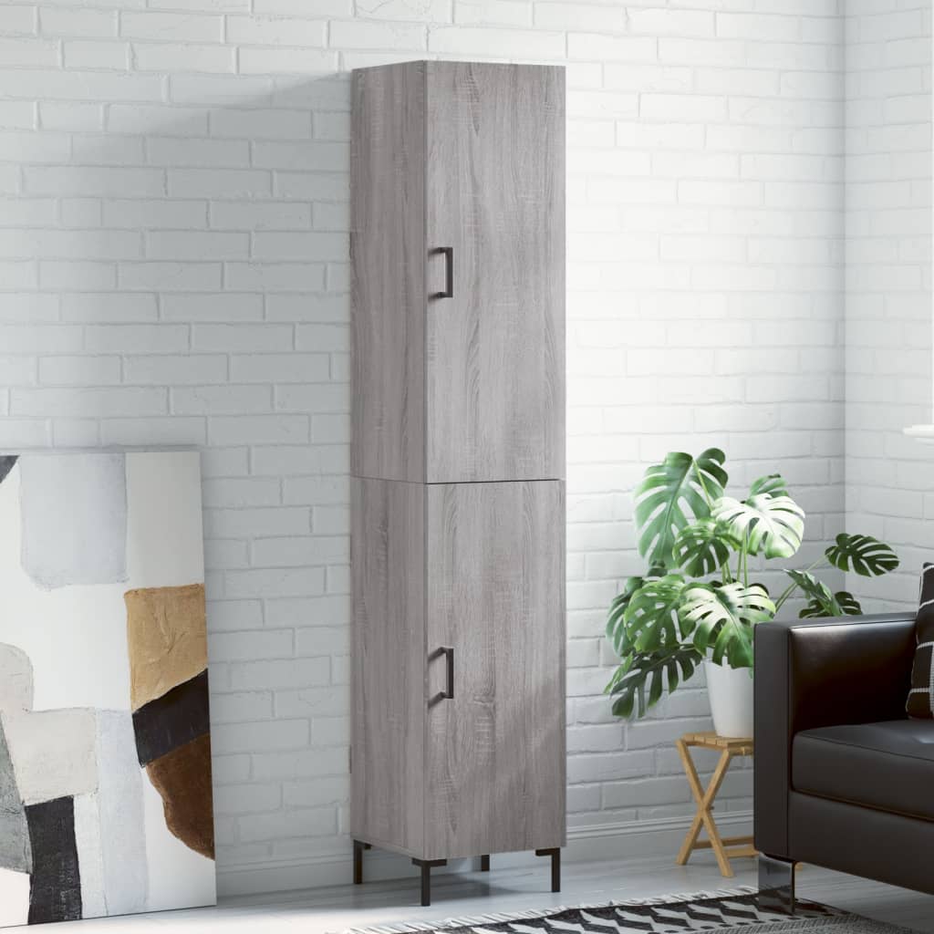 vidaXL Highboard grå sonoma 34,5x34x180 cm konstruert tre