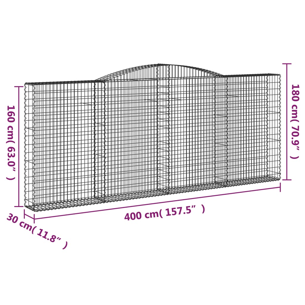 vidaXL Gabionkurver buede 3 stk 400x30x160/180 cm galvanisert jern