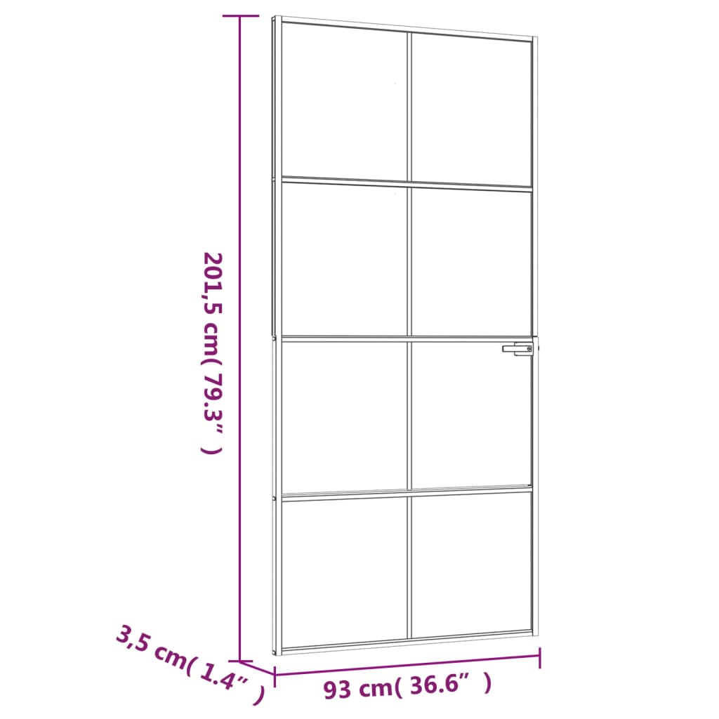 vidaXL Innerdør hvit 93x201,5 cm herdet glass og aluminium slank