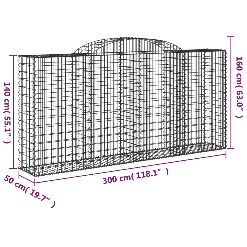 vidaXL Gabionkurver buede 4 stk 300x50x140/160 cm galvanisert jern