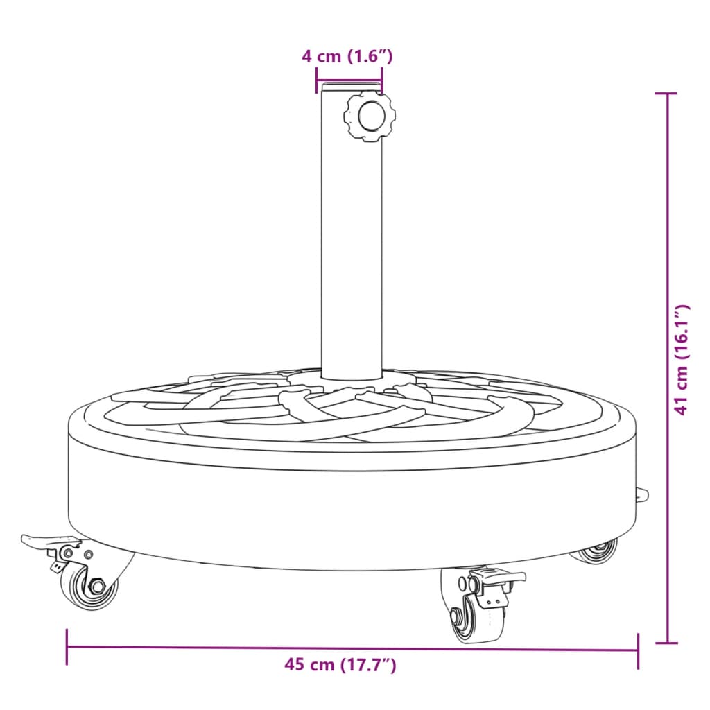 vidaXL Parasollfot med hjul for Ø38 / 48 mm stenger 27 kg rund