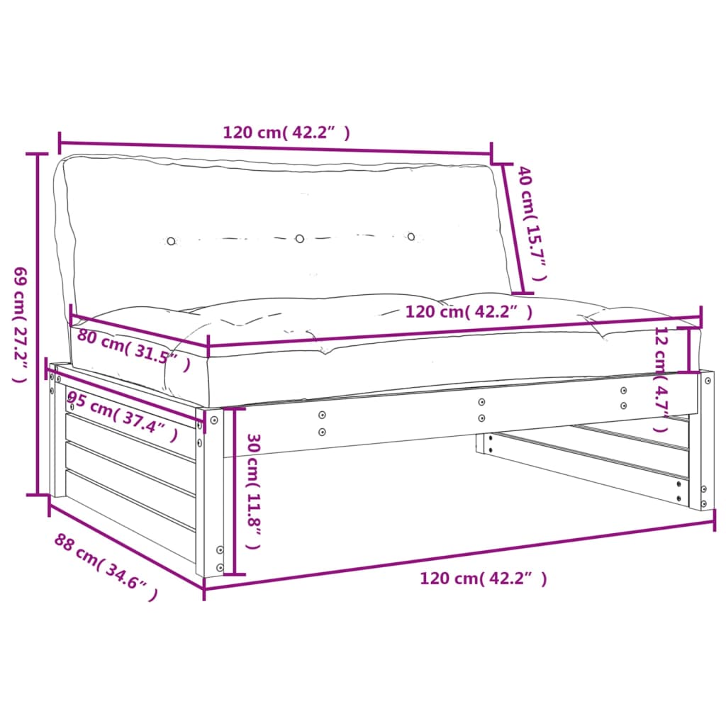 vidaXL Midtsofa grå 120x80 cm heltre furu