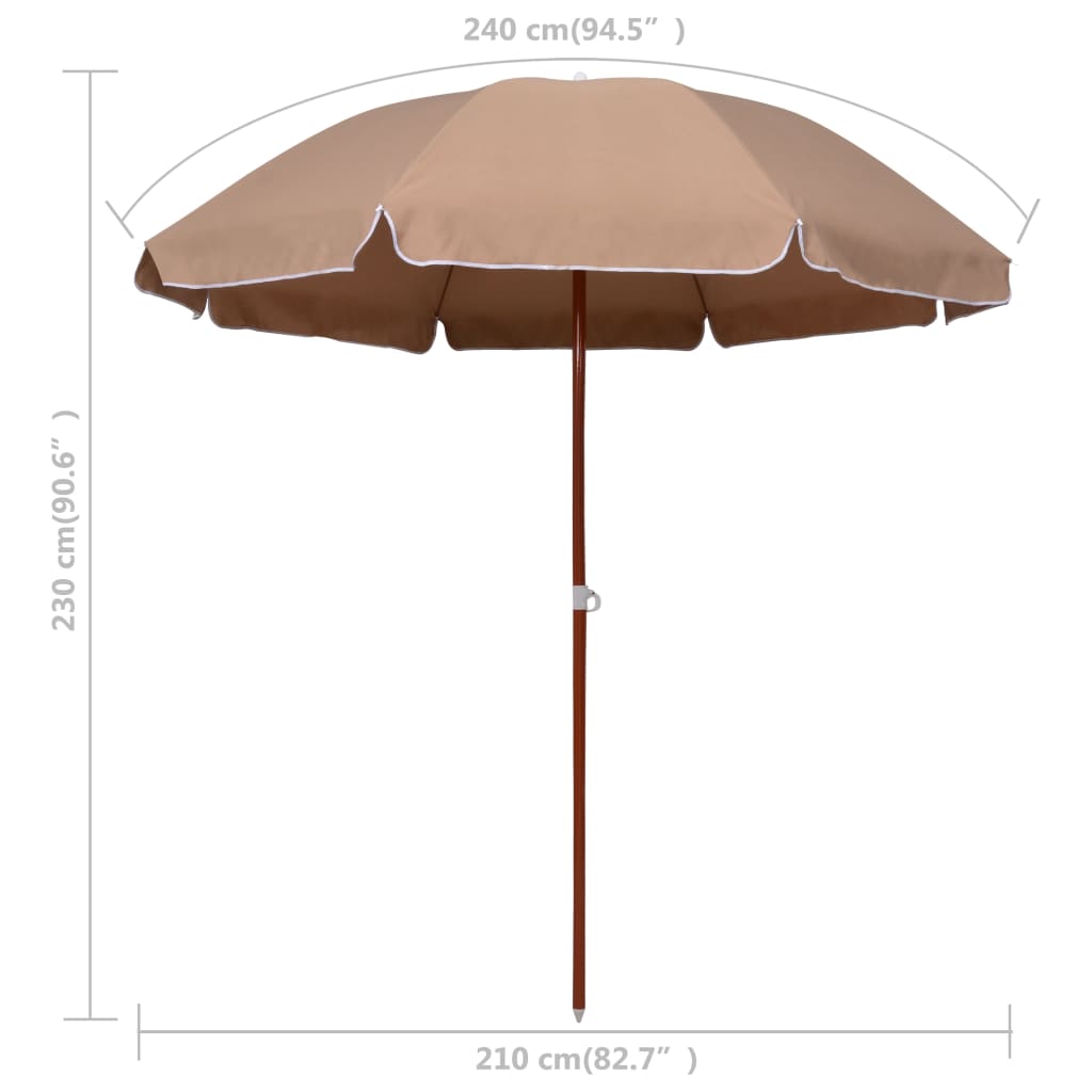 vidaXL Parasoll med stålstang 240 cm gråbrun