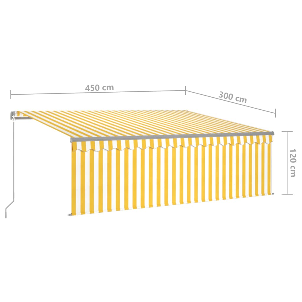 vidaXL Manuell uttrekkbar markise rullegardin og LED 4,5x3 m gul hvit