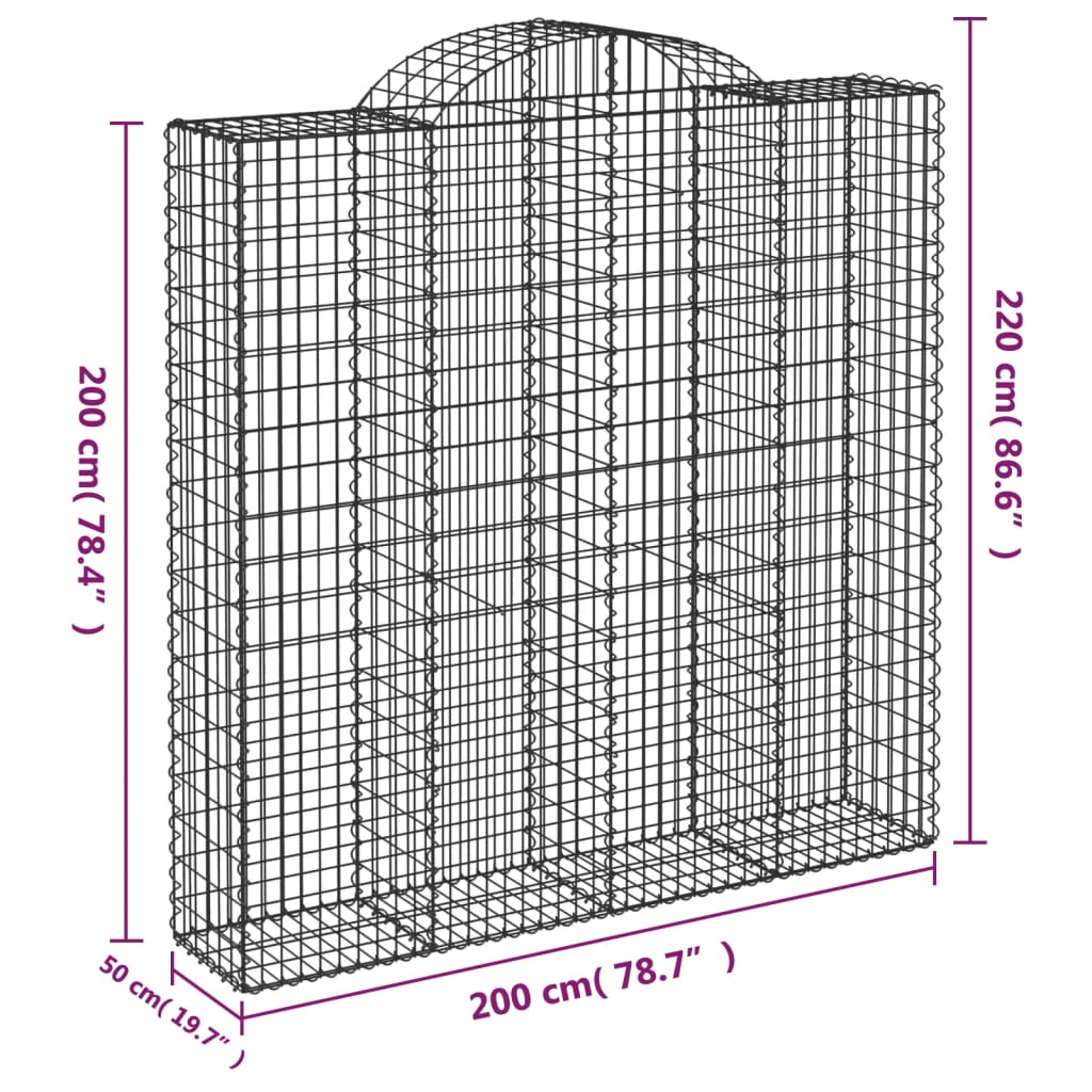 vidaXL Gabionkurver buede 10 stk 200x50x200/220 cm galvanisert jern