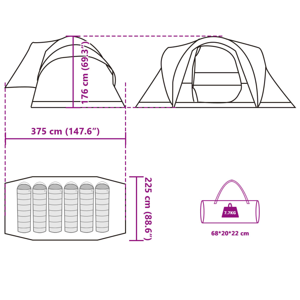 vidaXL Kuppeltelt for camping 6 personer blå vanntett