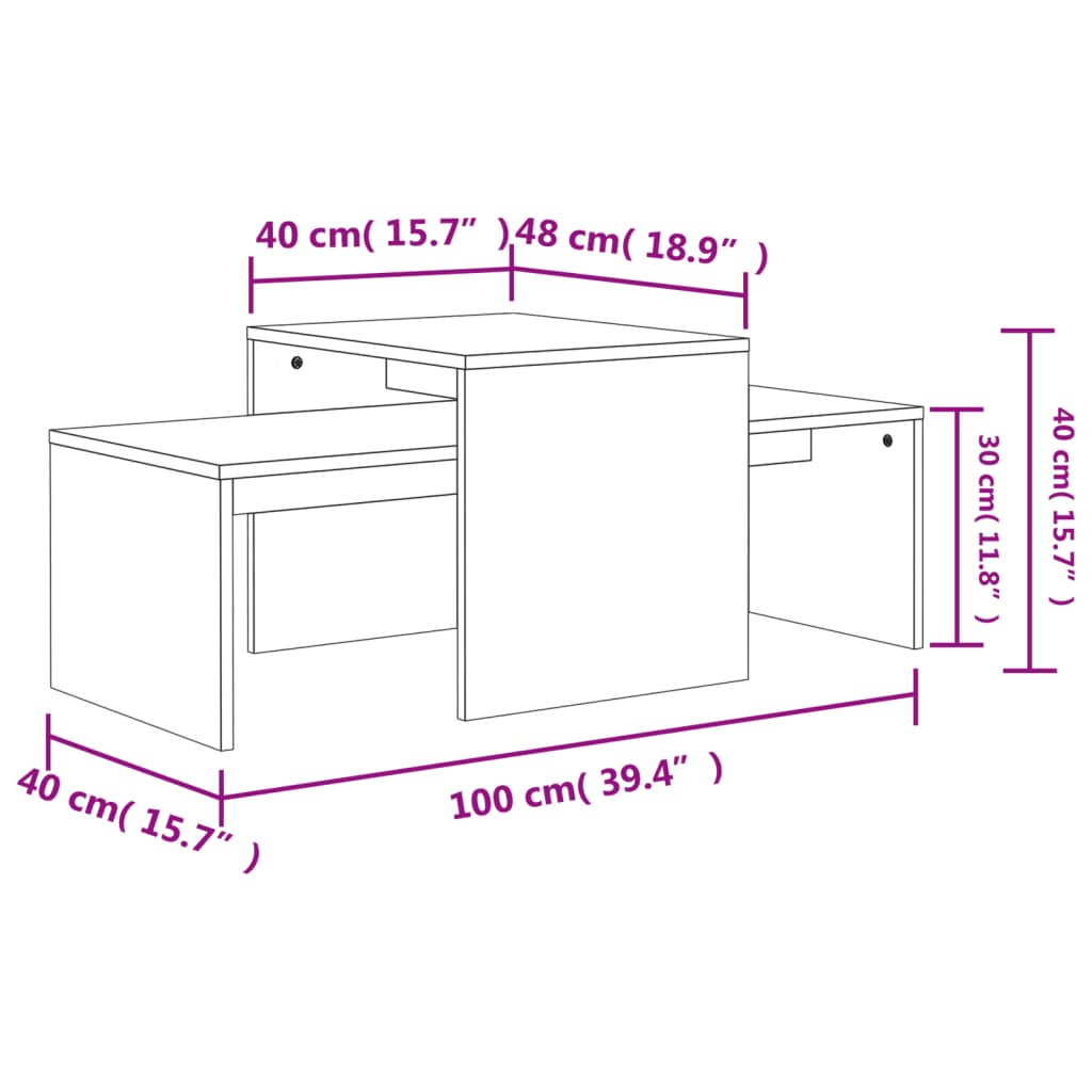 vidaXL Salongbordsett betonggrå 100x48x40 cm konstruert tre