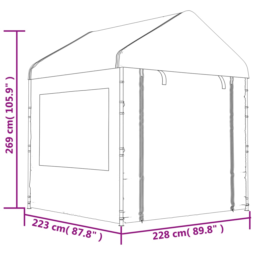vidaXL Paviljong med tak hvit 6,69x2,28x2,69 m polyetylen