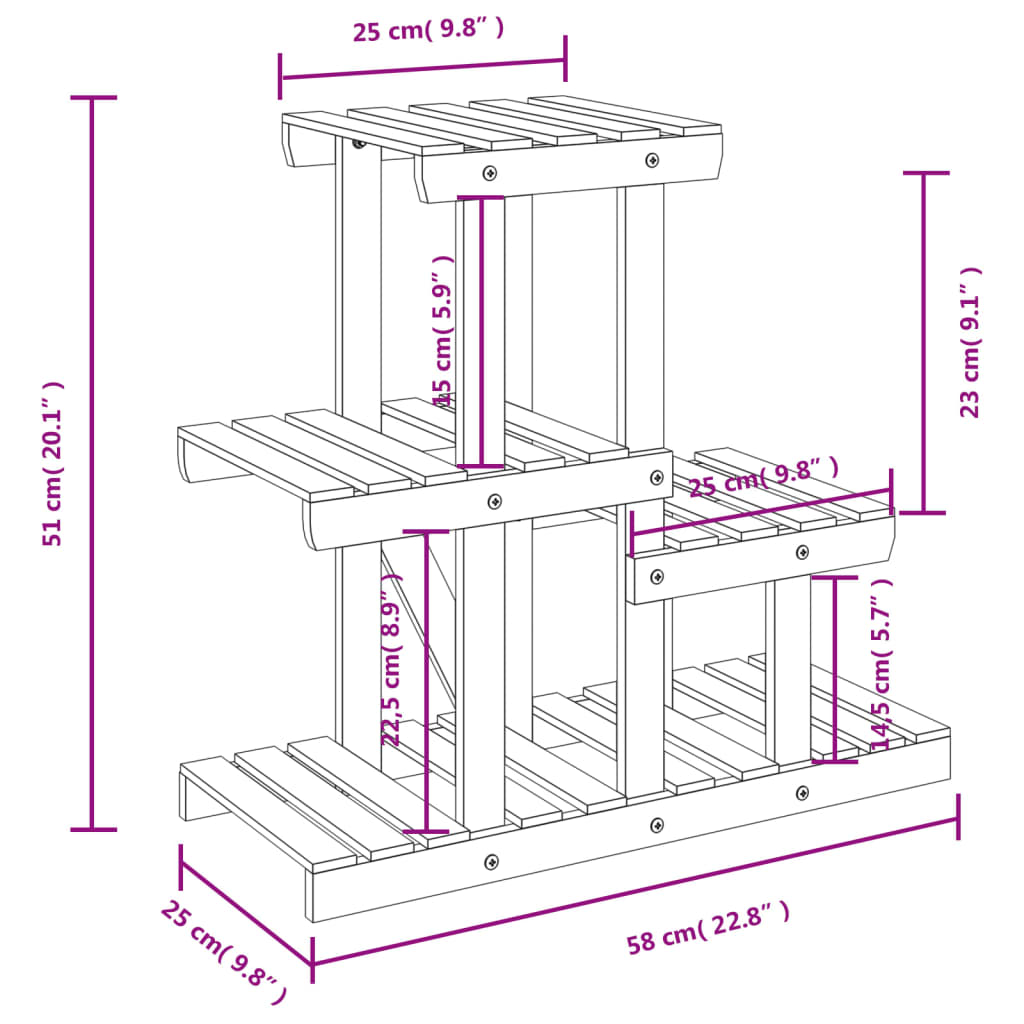 vidaXL Blomsterstativ 58x25x51 cm heltre gran