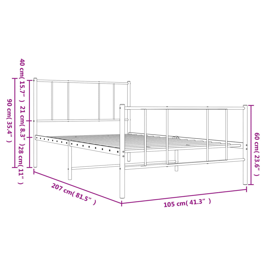 vidaXL Sengeramme i metall med hode- og fotgavl svart 100x200 cm