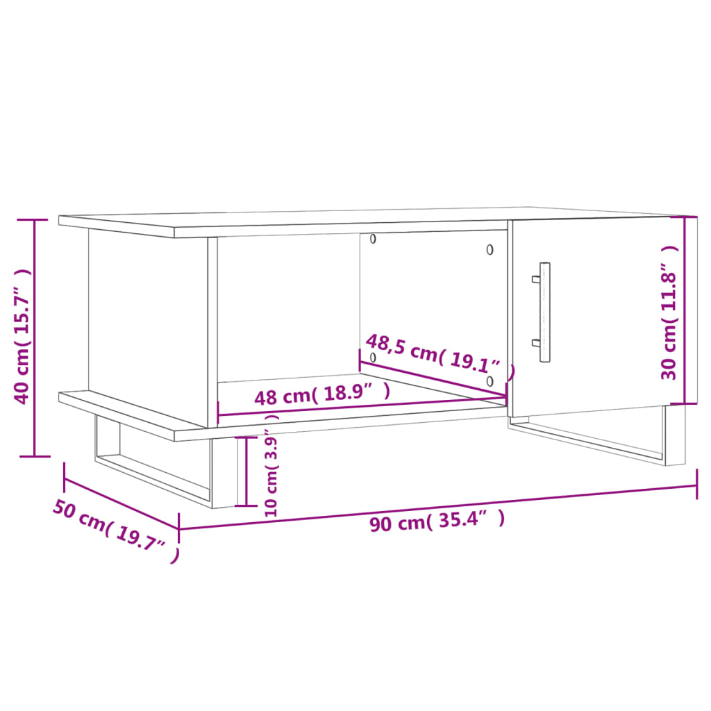 vidaXL Salongbord svart 90x50x40 cm konstruert tre