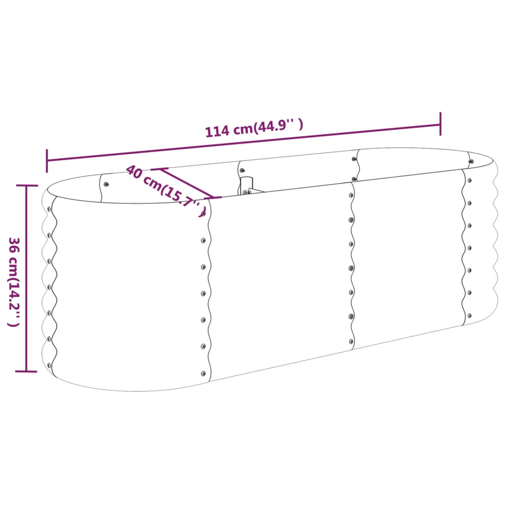 vidaXL Høybed pulverlakkert stål 114x40x36 cm grønn