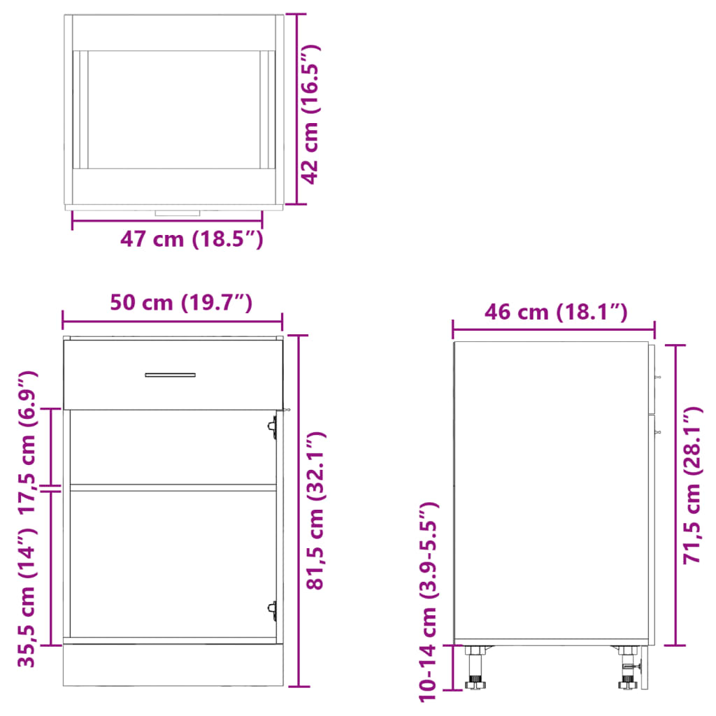 vidaXL Bunnskap med skuff sonoma eik 50x46x81,5 cm sponplate