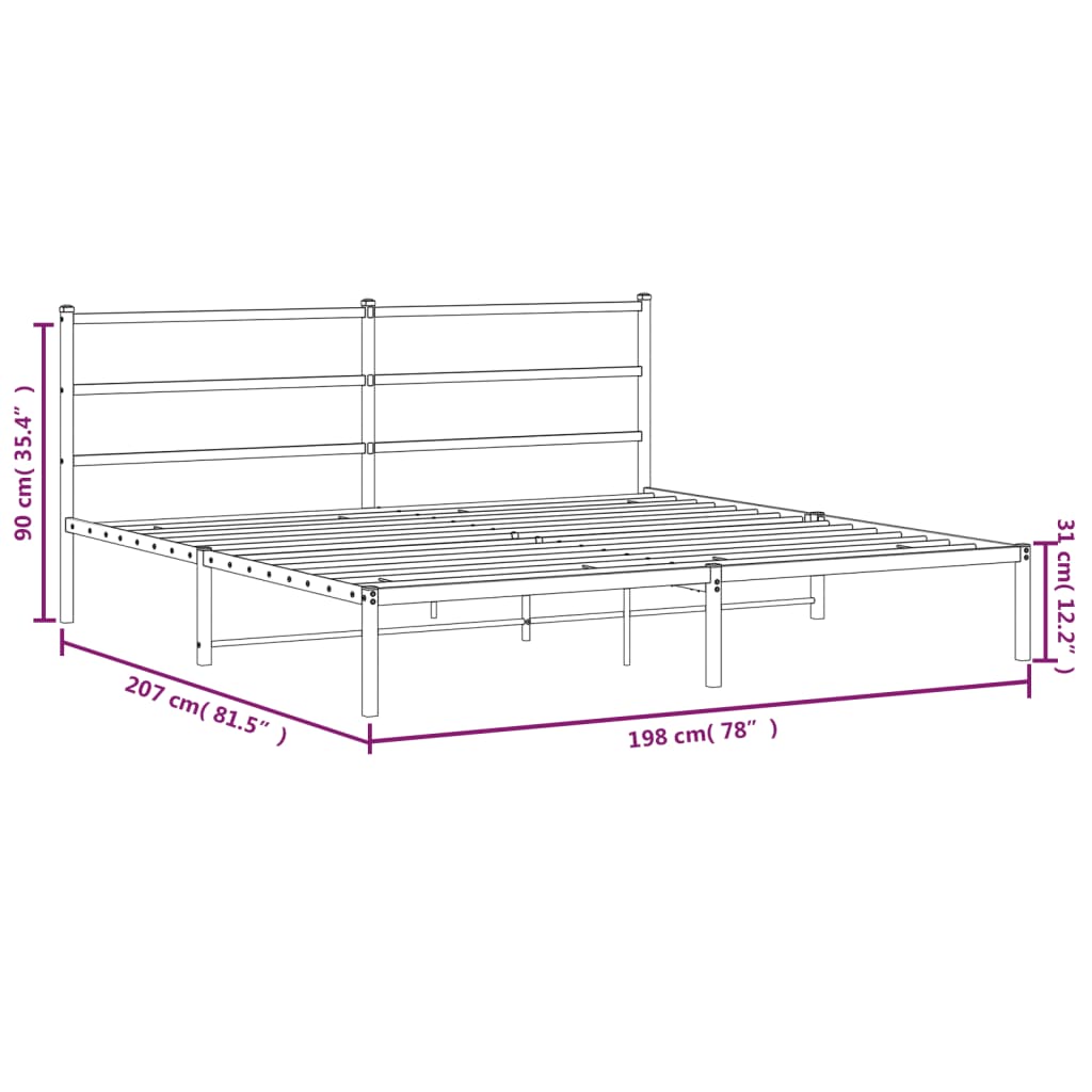 vidaXL Sengeramme i metall med hodegavl hvit 193x203 cm