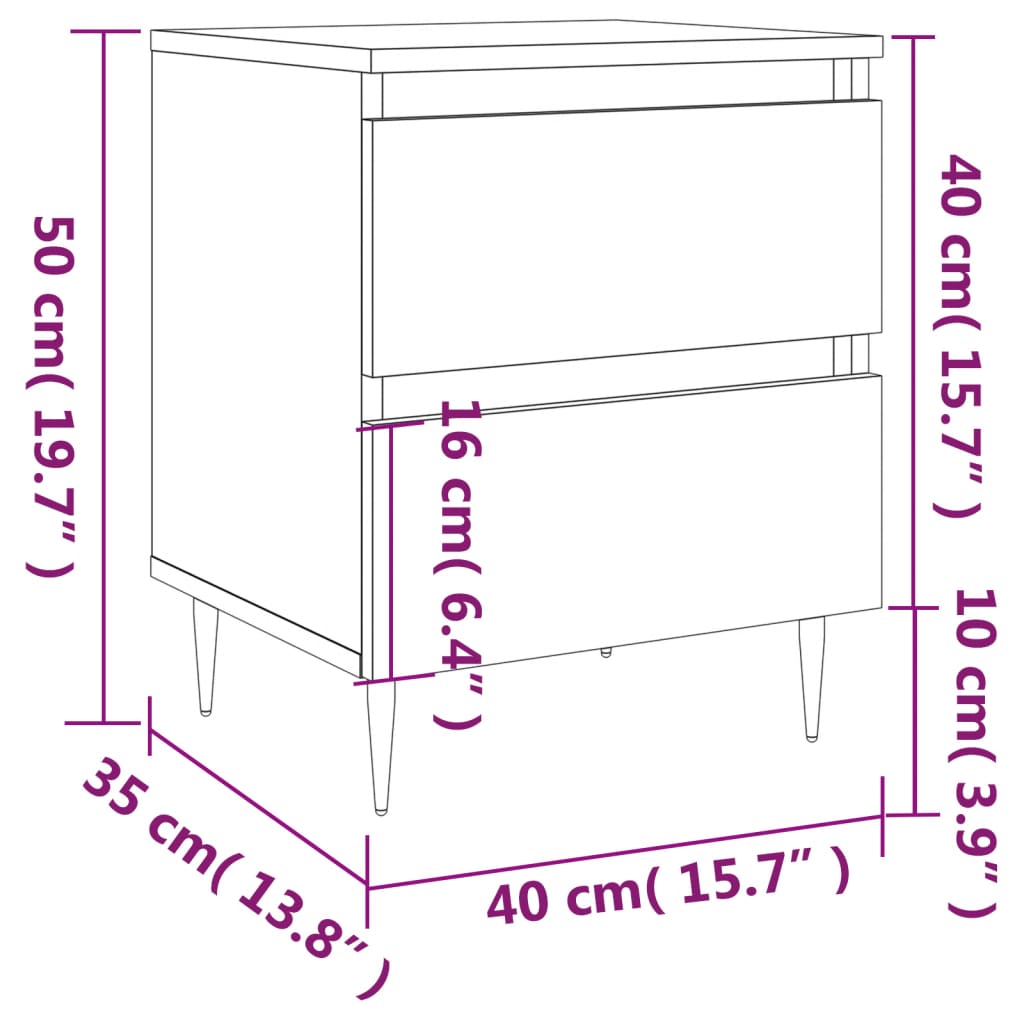 vidaXL Nattbord 2 stk sonoma eik 40x35x50 cm konstruert tre