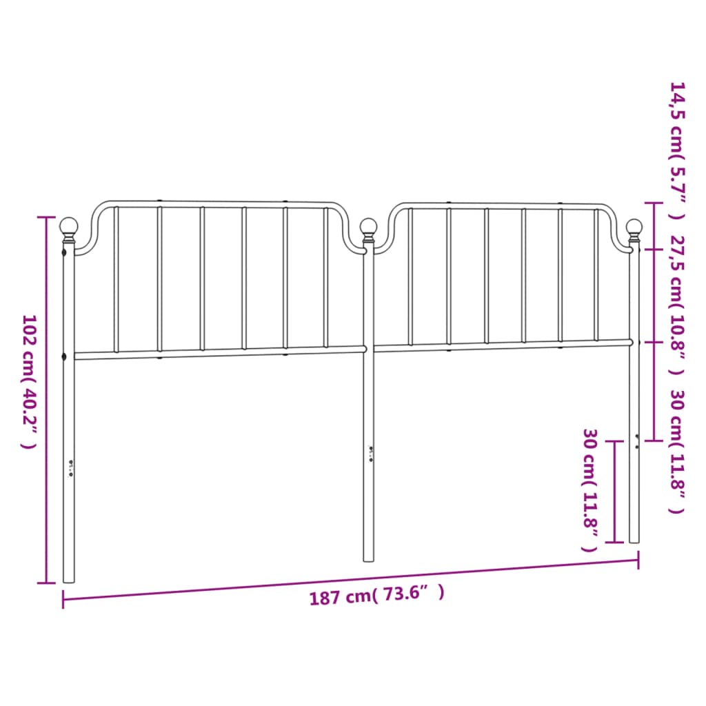 vidaXL Sengegavl i metall svart 180 cm